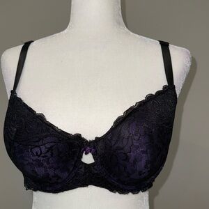 Purple with Black lace bra
